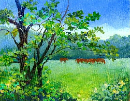 Cows In The Field Painting