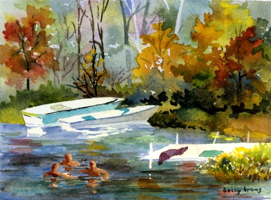 River With Boat Painting