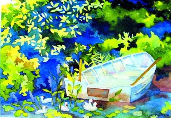 Boat And Swan Painting