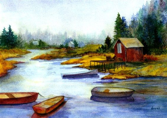 Lake With Boats Painting 